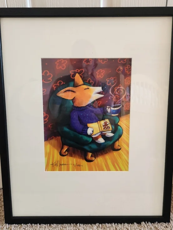 KOLLMAN Art Print Limited Edition Fox With Coffee Cup Colorful Kids 17 x 21 - Picture 1 of 7